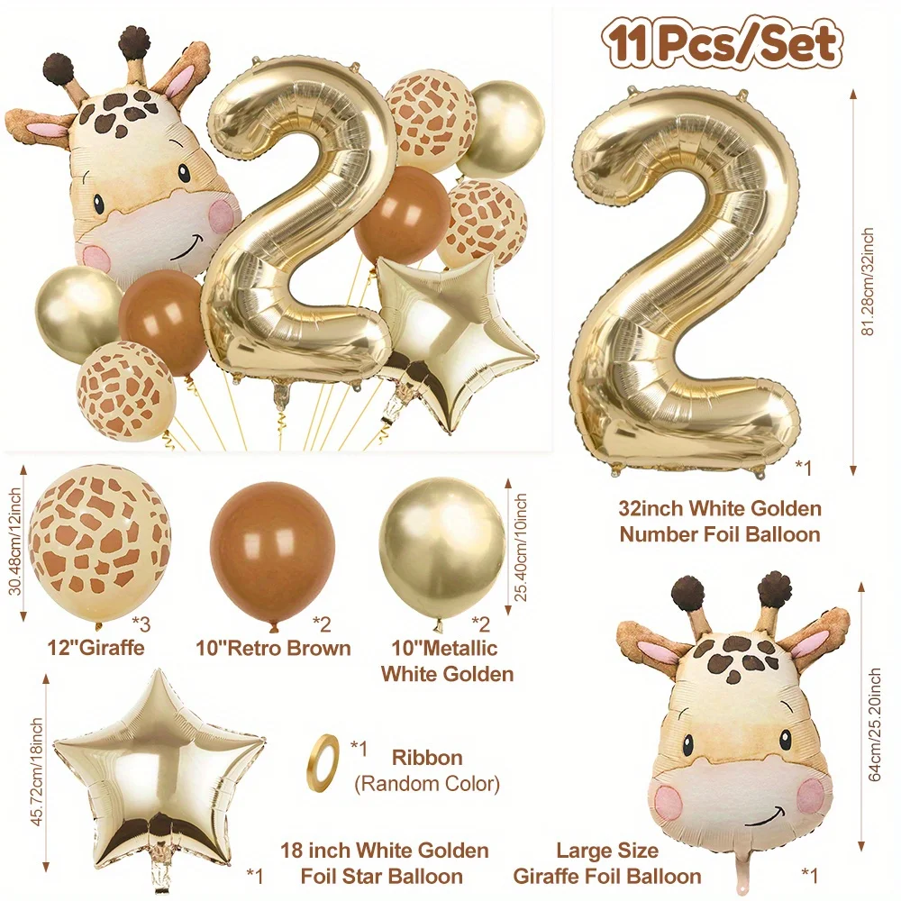 11 قطعة الكرتون الغابة سفاري الحيوان رئيس بالونات الزرافة ل حفلة عيد ميلاد ديكور 40 بوصة البلاتين أرقام الغابة ديكور حفلات هدية #6