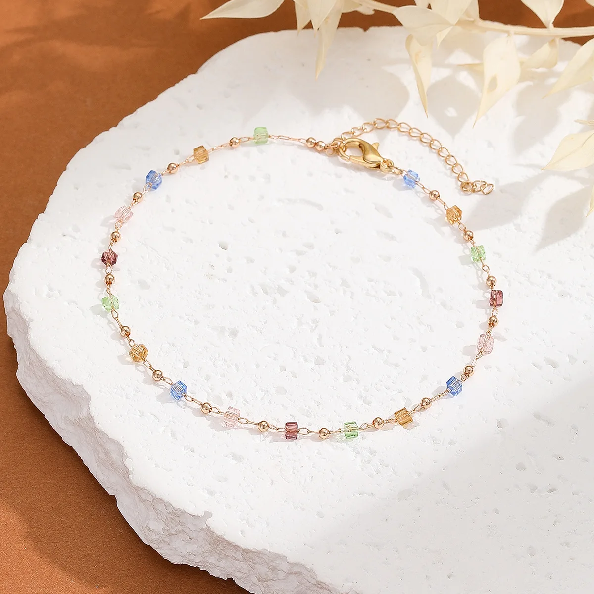 Bohemian Colorful Rhinestone Adjustable Anklet for Women Summer Beach Gold Color Thin Feet Chain Party Jewelry Accessories New