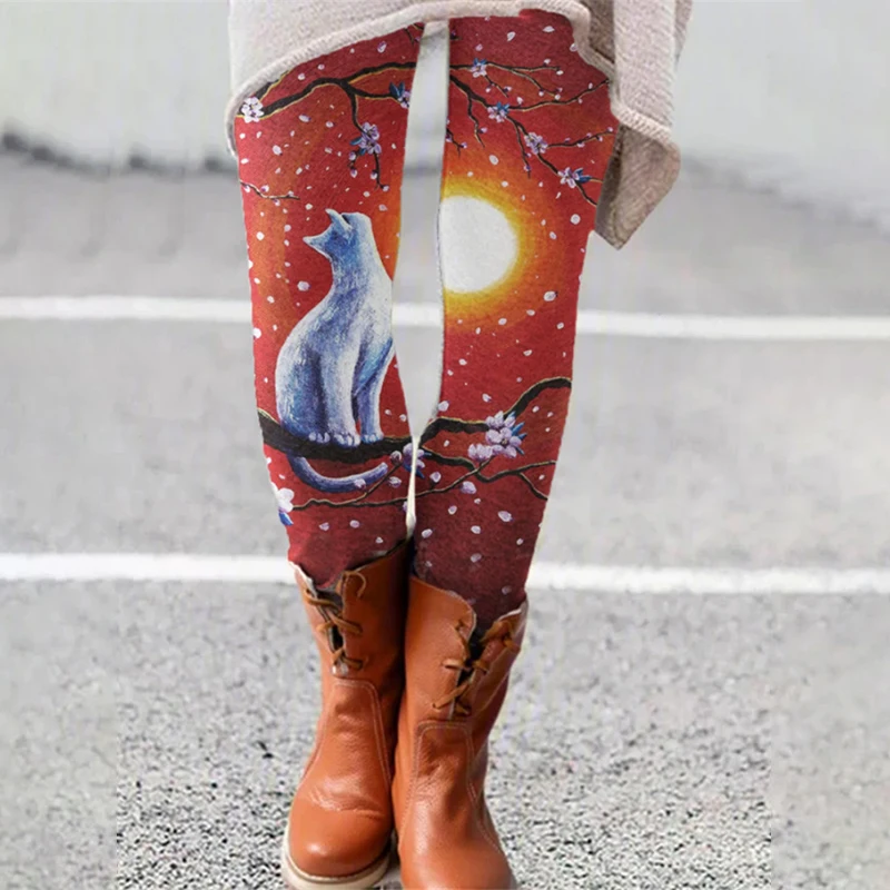 

Women's Cute Cats Leggings 2024 Autumn and Winter New Elastic Slim Fit Women Casual Printed Long Christmas Pants Boot Pants