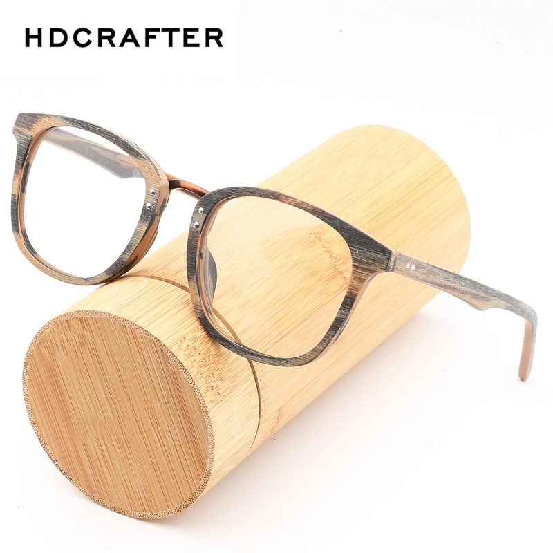 HDCRAFTER Glasses Frames Wooden Men and Women Vintage Glasses with Clear Lens Wood Glasses Frame