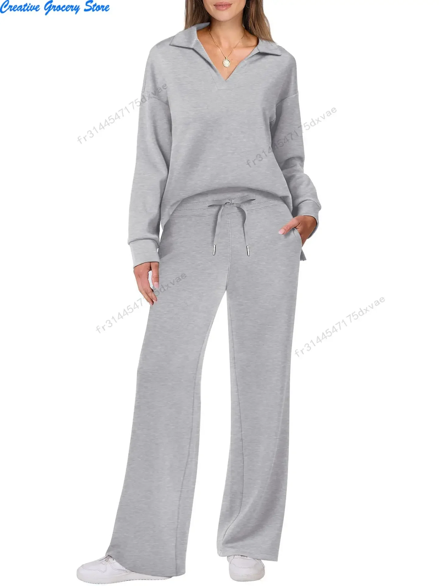 مجموعة سراويل نسائية غير رسمية جديدة للخريف والشتاء أوروبية وأمريكية بأكمام طويلة برباط بلون سادة #6