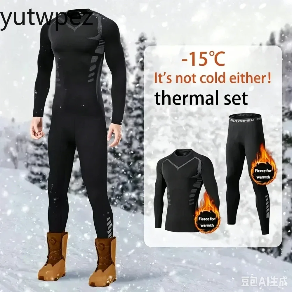 Men Women 2-piece Tight-fitting Long Underwear Thermal Set Winter Cold Weather Protective Set Elastic Breathable