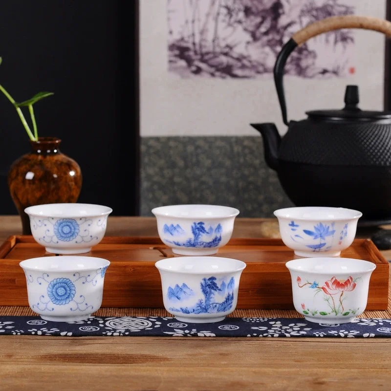 China Unusual Vintage Beautiful Blue And White Porcelain Aesthetic Cups Teeware Teware Ceramic Handmade For Oolong Flower Tea