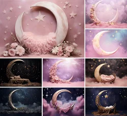 Mehofond Photography Background Purple Cloud Moon Stars Flowers Newborn Baby Birthday Party Portrait Decor Backdrop Photo Studio