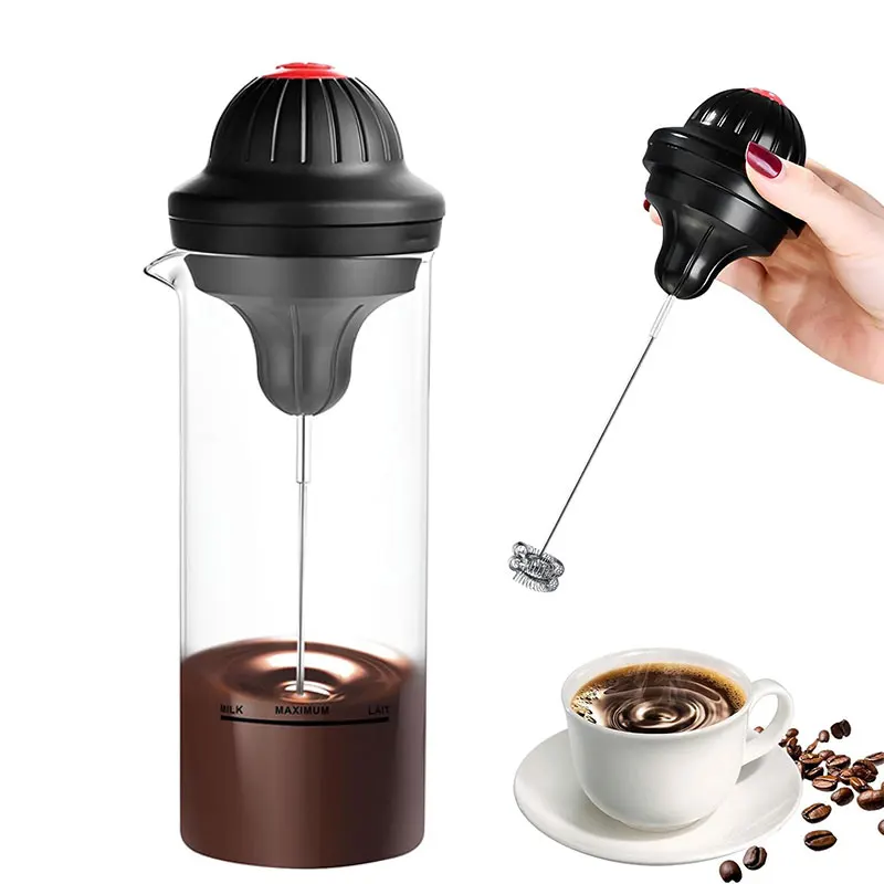 Elektrischer Milchaufschäumer, handgehalten, batteriebetrieben, Kaffee-Schneebesen, Schaumbereiter, Getränkemixer mit 500 ml Glaskrug, Schneebesen-Werkzeuge