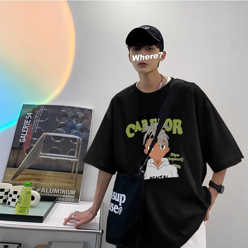 

American Retro Heavyweight Hip Hop Men's ort Sve T-irt Trendy Loose Fit Large Size Seven Sve f Sve round Ne