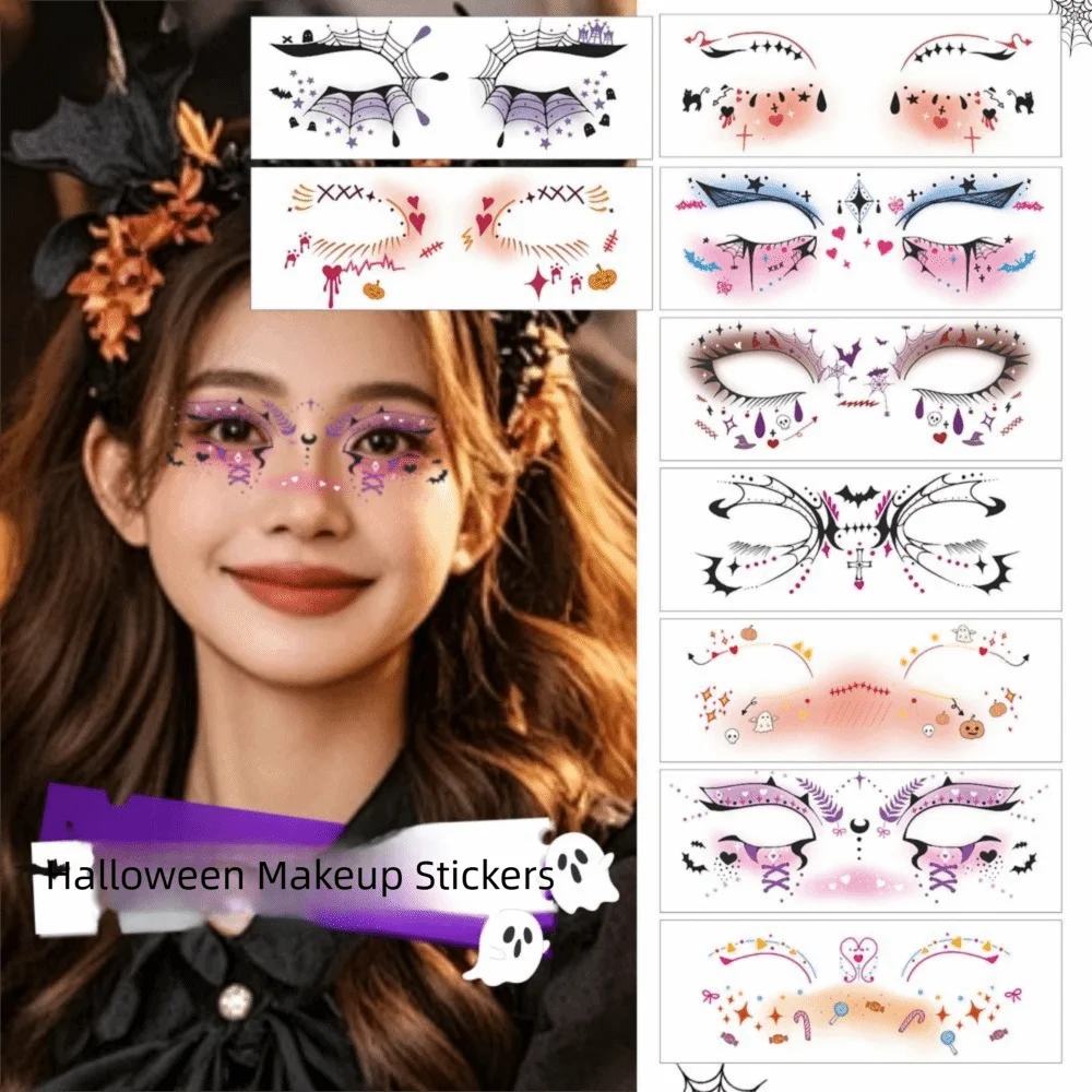 12pcs Disposable Halloween Face Tattoo Portable Long-acting Cheek Temporary Stickers Terrifying Transparent Bat Face Stickers