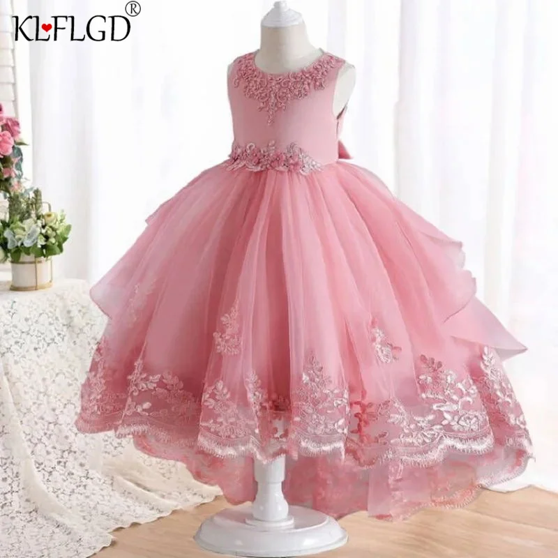 Children\'s Dress Girls\' Open Back Lace Skirt Flower Girl Fashionable Wedding Dress Bridesmaid Dress Graduation Photos Costumes