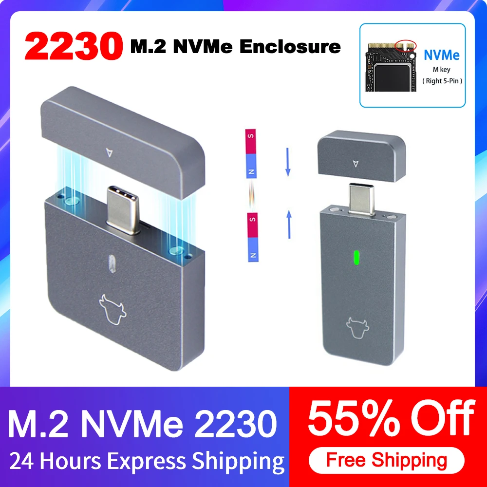 

M.2 NVMe 2230 SSD Enclosure USB C Adapter 10Gbps USB3.2 Gen2 External Case Box for M2 2230 NVMe SN740/SN530 520/PM991a/BG4/BC711