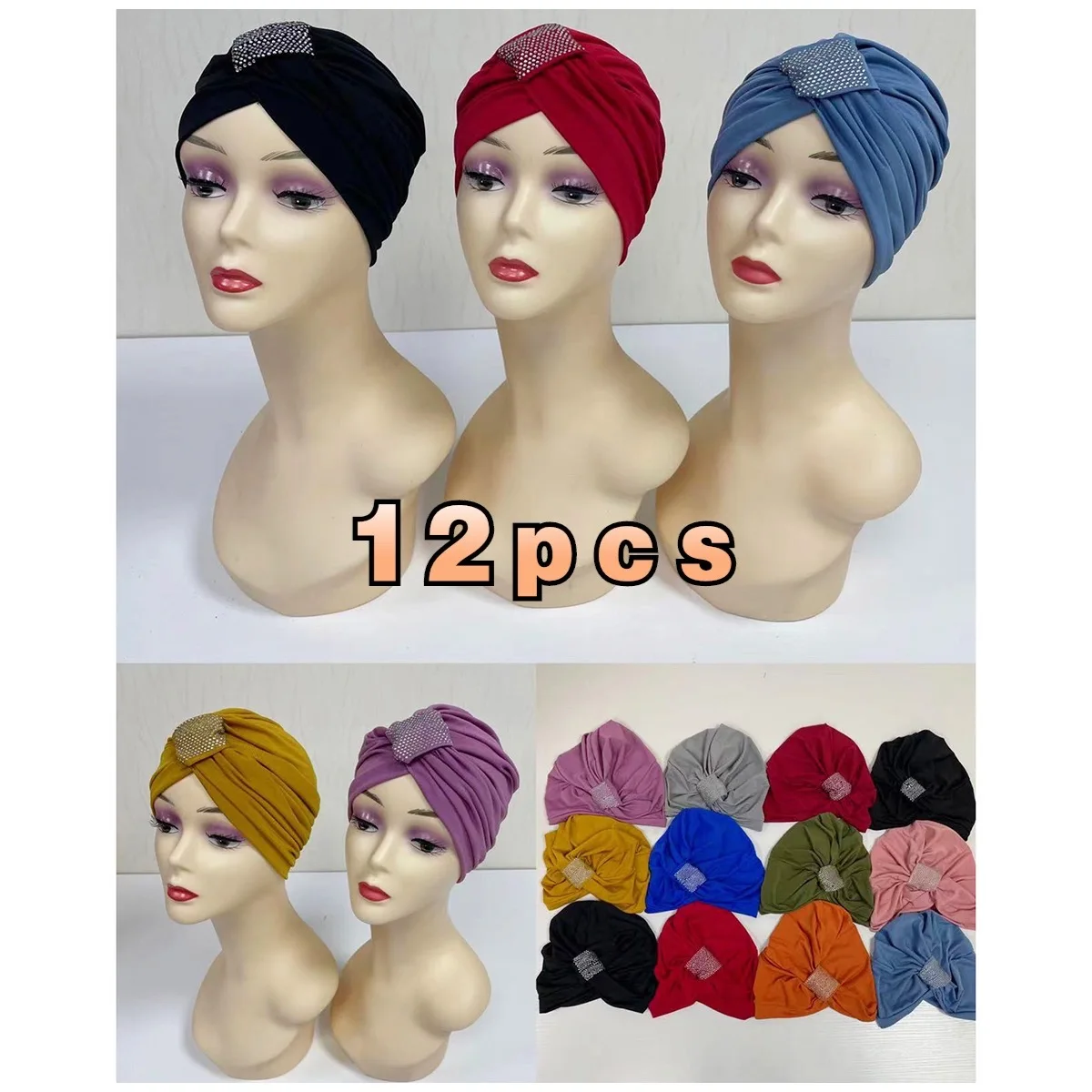 

1 Dozen High Quality Newest Elegant Turban Hats Women Cap Beaded For India Scarfs Head Wrap Headband Girl Hair Accessories Lady