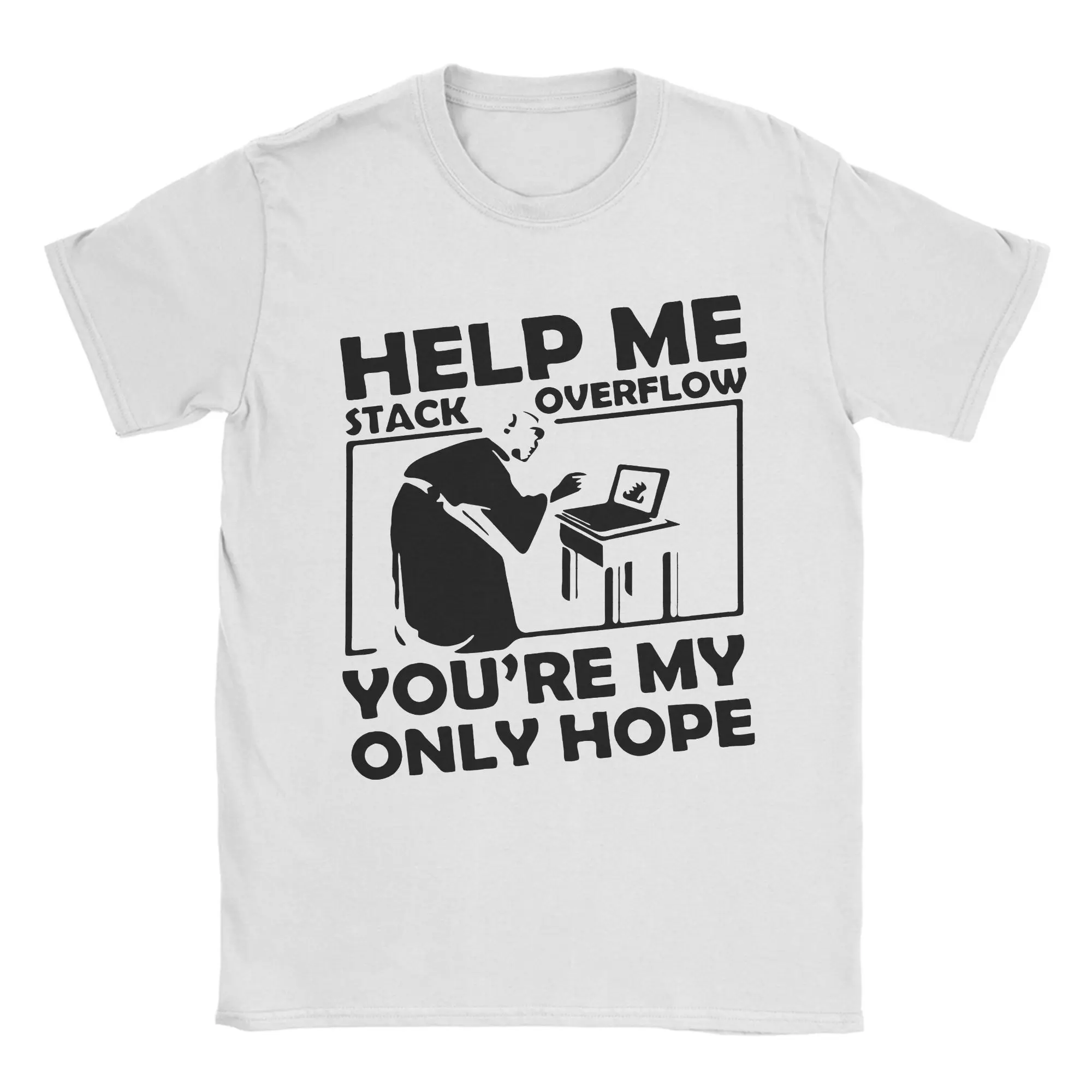 Vintage Geek Developer Programmer Tshirt Tops Shirts Help Me Stack Overflow You're My Only Hope Cotton Summer Clothes