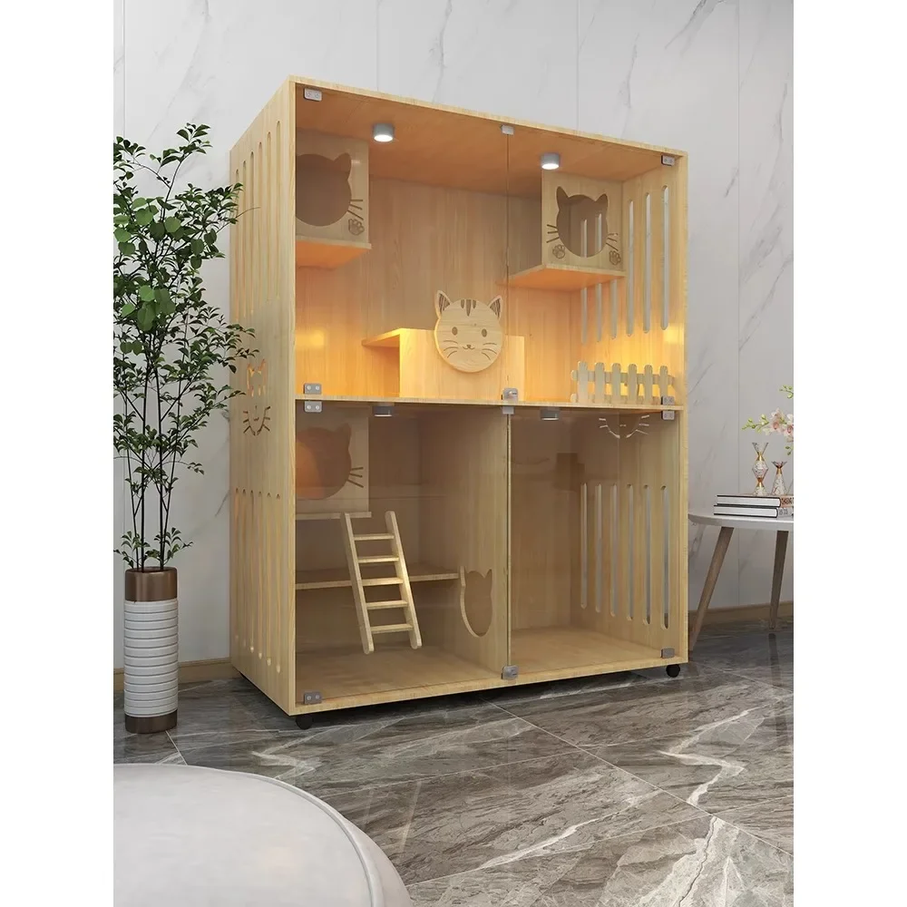 

Cat Nest Villa Home Solid Wood Cage Super Free Space Indoor Luxury House Multi-cat Family Cabinet