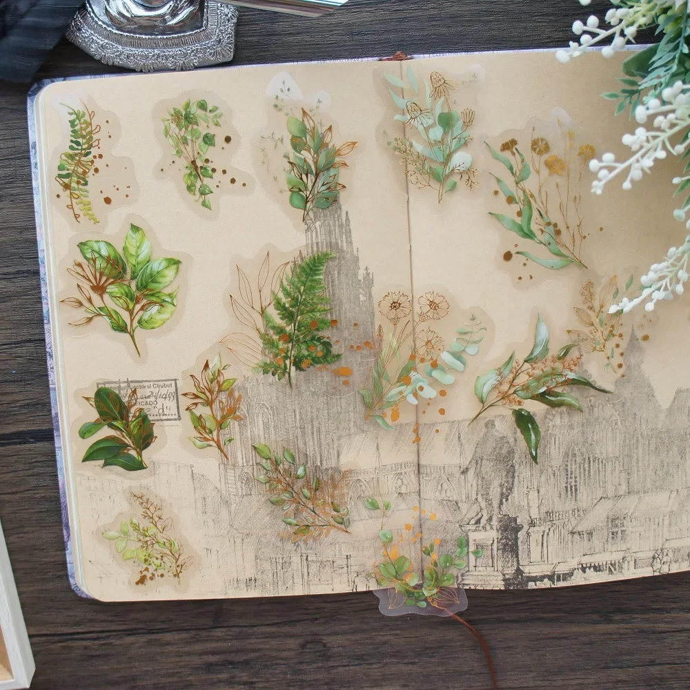 

28pcs Gold Green Leave Spring Weeds on Field Style Sticker Scrapbooking DIY Gift Packing Label Decoration Tag