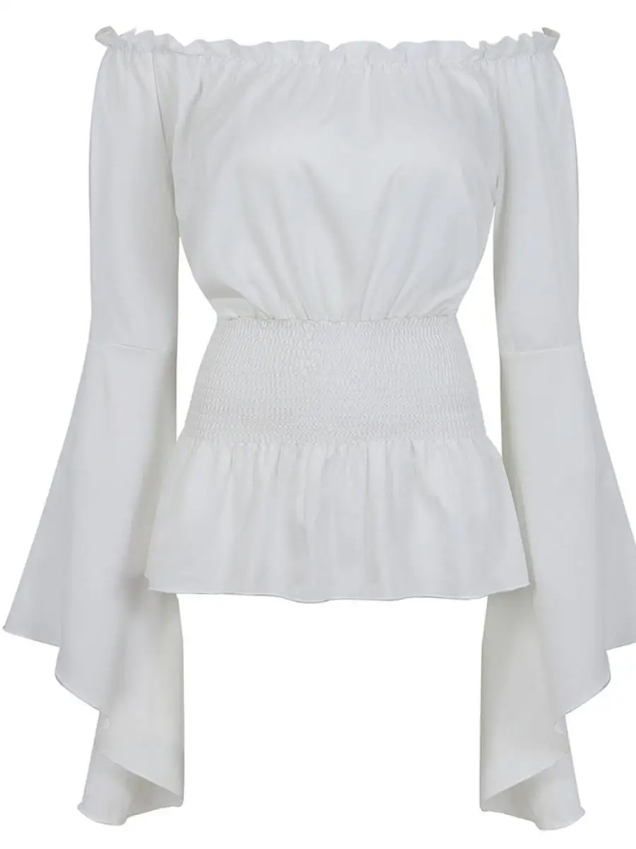 Court Sle couleur Pure irt une épaule longue Sve taille couchée femmes Faionable classique période dames Blouse