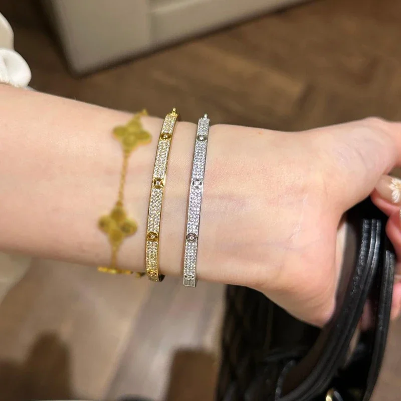 Classic Light Luxury Retro Half Circle Full Diamond Copper coin design Bracelets for women Exquisite Charm bangles Jewelry view 4