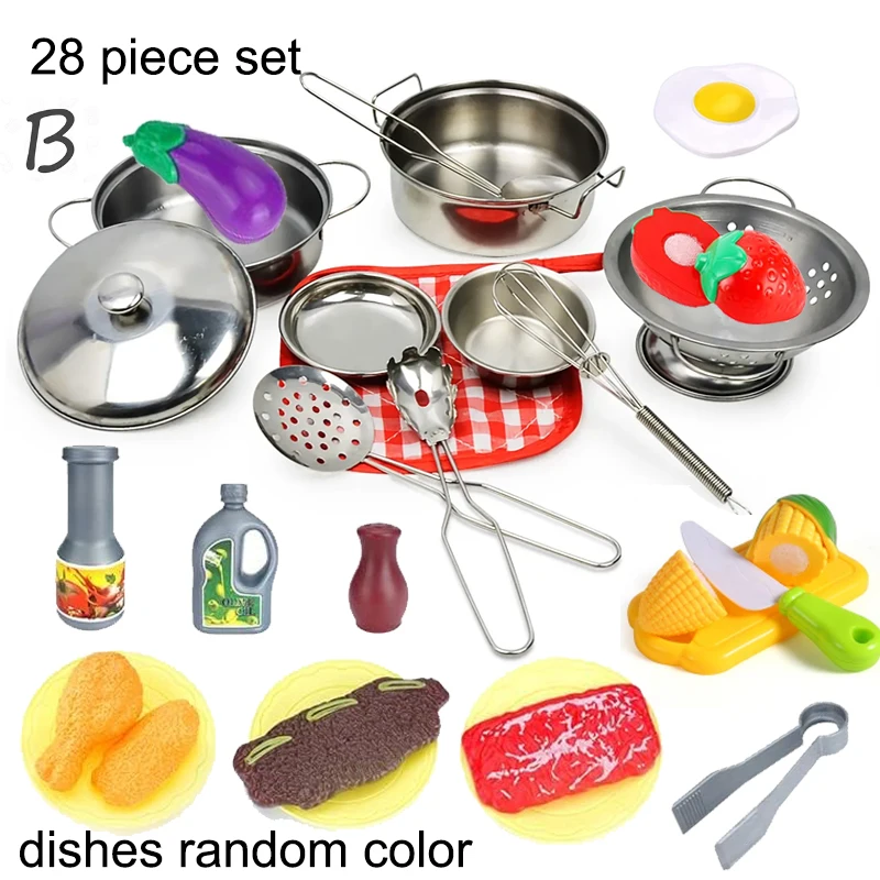 子供用キッチンおもちゃ,キッチンおもちゃセット,ステンレス製調理器具とアクセサリー,28個