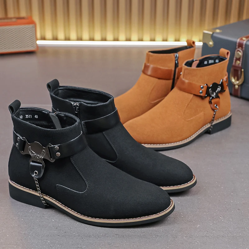 Autumn and Winter New Men Chelsea Boots Black Brown Matte High Top Shoes Casual Fashion Short Boots Size 38-48 Men Boots