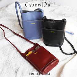 Genuine Leather Woman Cross Body Bag Luxury Casual Cowhide Custom Name Phone Bag Engrave Initials Lady Versatile Handbag Purse