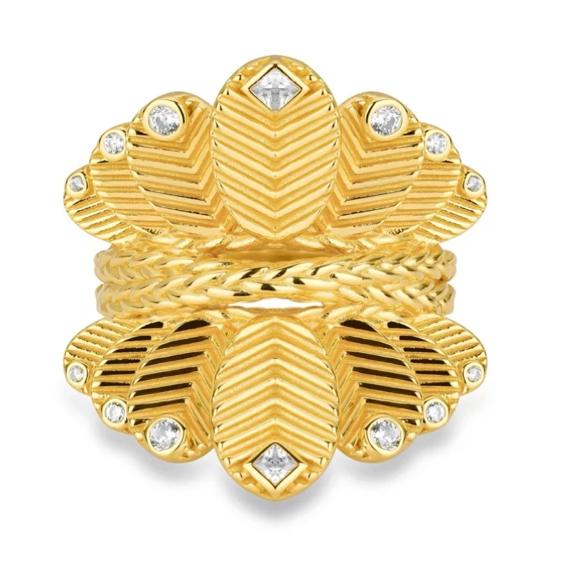 KQDANCE 925 Sterling Silver Gold-plated High-Carbon Diamond Double-Row Large Coffee Bean Trend Ring for Women Jewelry Gift
