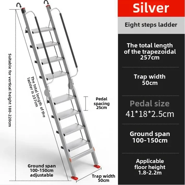 Portable Ladder, Household Aluminum Alloy Folding Ladder, Straight Ladder Escalator Portable Mobile Stair Climbing