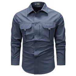 Multi-pocket Work Cargo Tactical Shirt Men Long Short Sleeve Casual Tops Spring Summer Quick Dry Outdoor Hiking Sports T Shirt