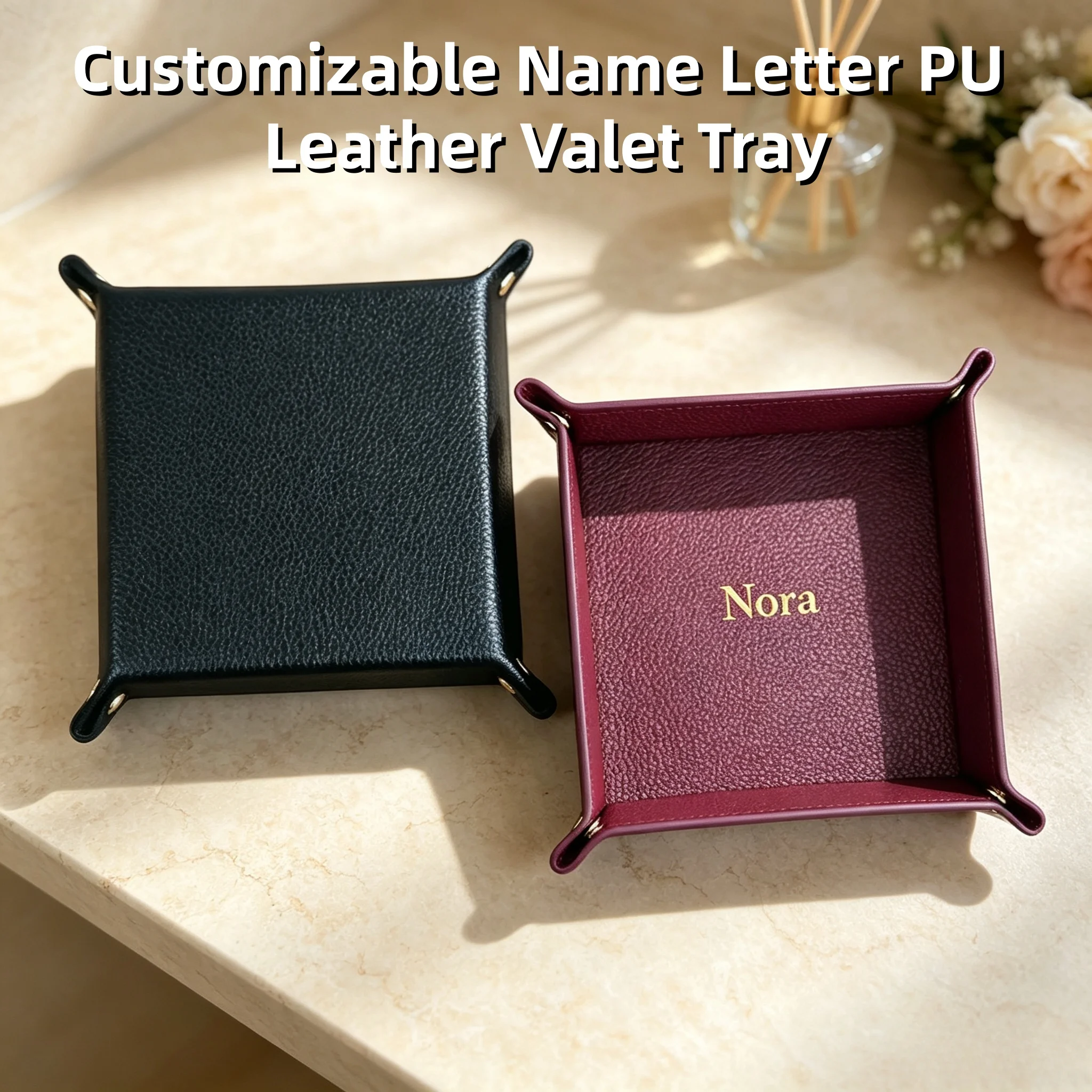 Customized Name PU Leather Storage Box for Home Clutter Organization - Entrance Key, Cosmetics and Jewelry Storage Tray Gift