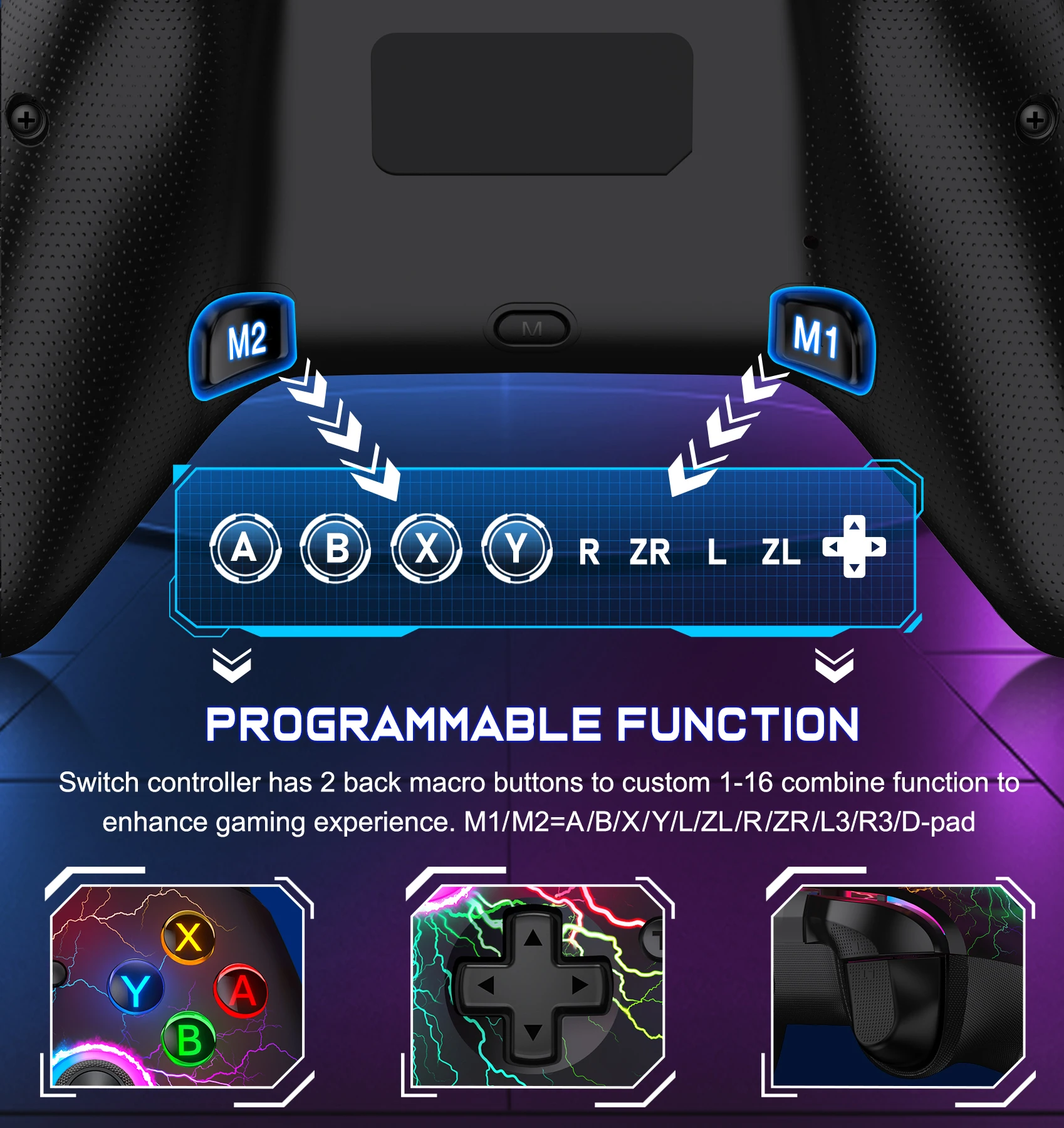 Controlador inalámbrico RGB para Nintendo Switch/OLED/Lite/Android/IOS, teclas programables, teclas Sble con cable, Gamepad para PC