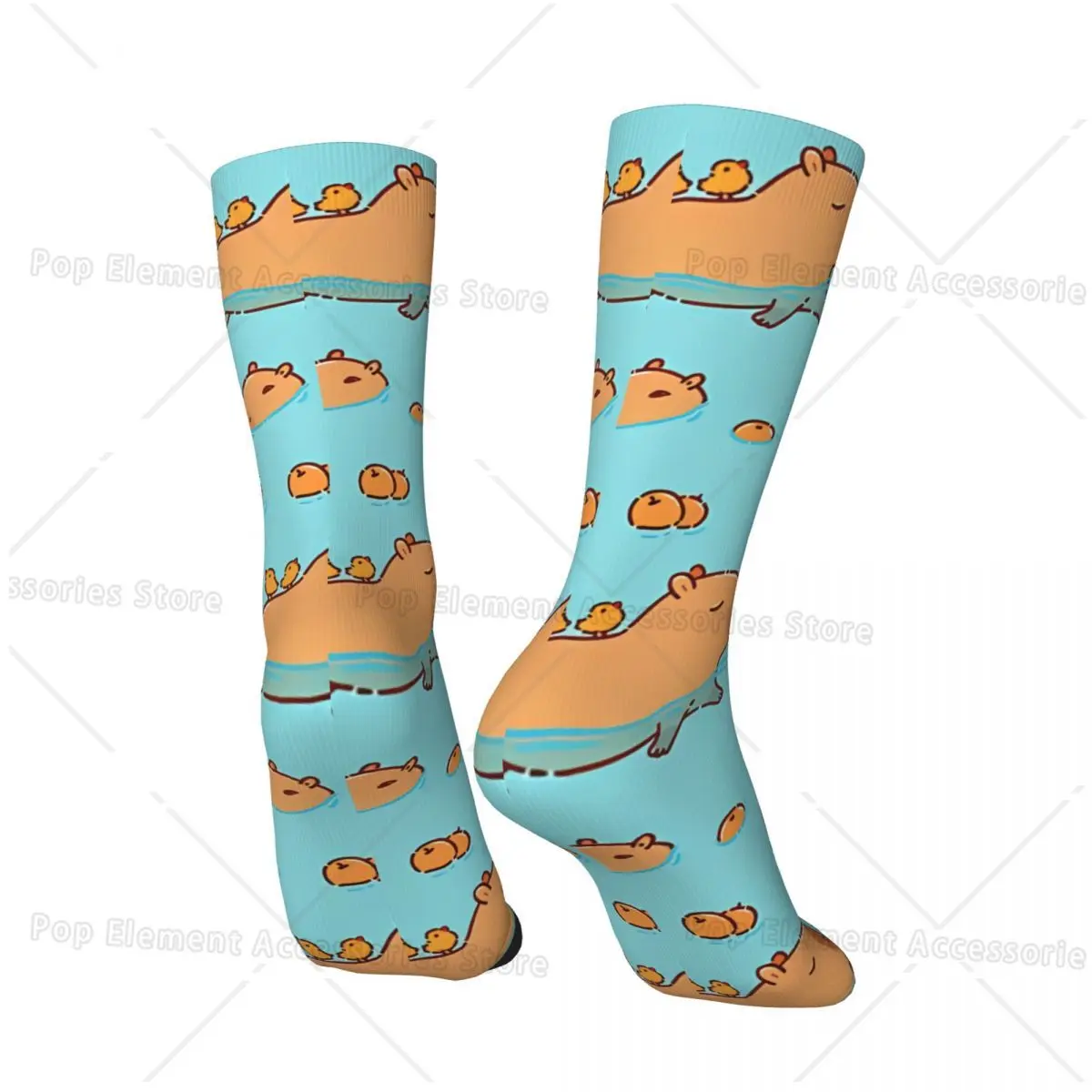 Capybara Pattern Swimming With Oranges Men's Socks Retro Harajuku Street Style Novelty Pattern Crew Sock