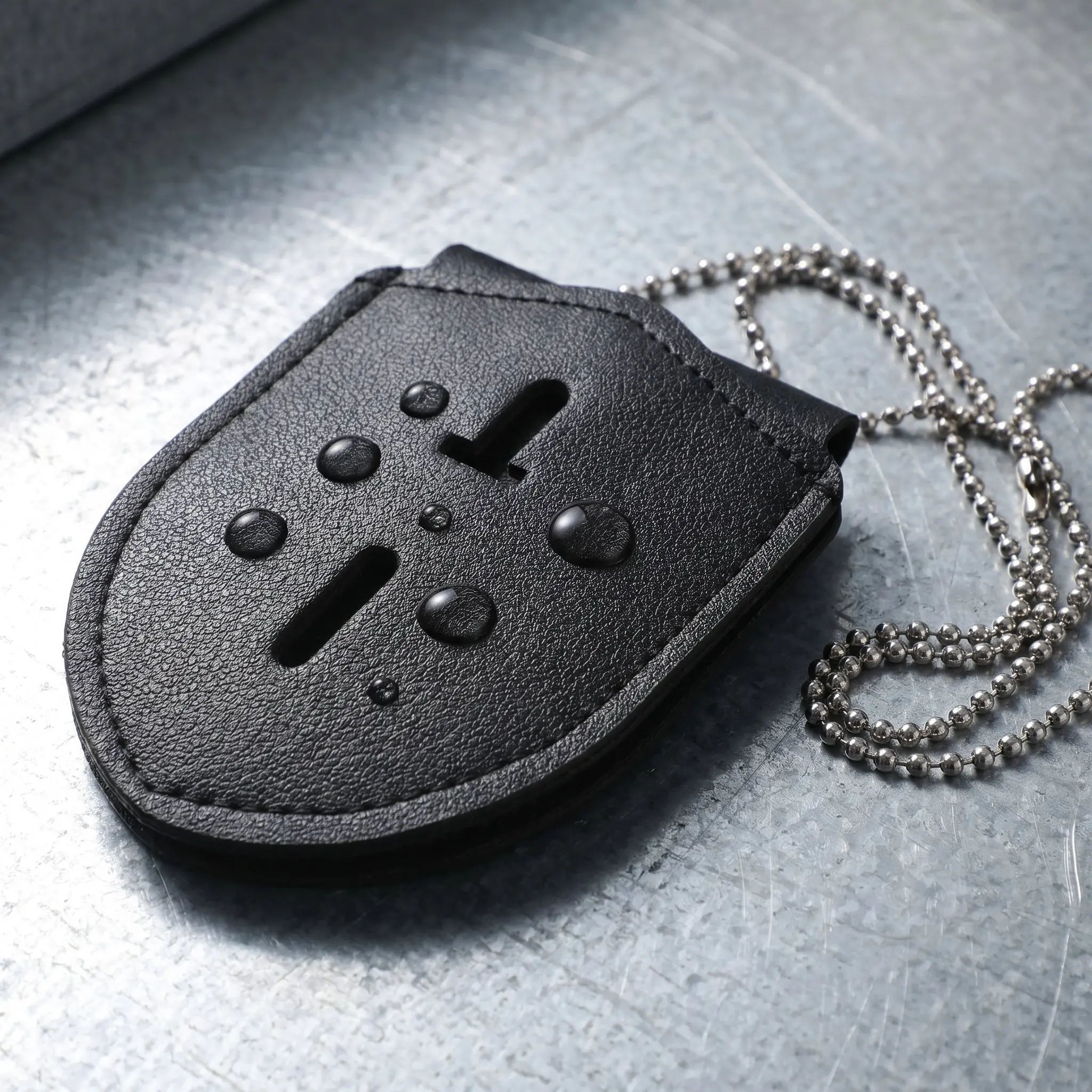 Police Badge Protection Holder PU Chain Portable Waterproof Badge Wallet Neck Lanyard Display Case Shield Emblem Holder