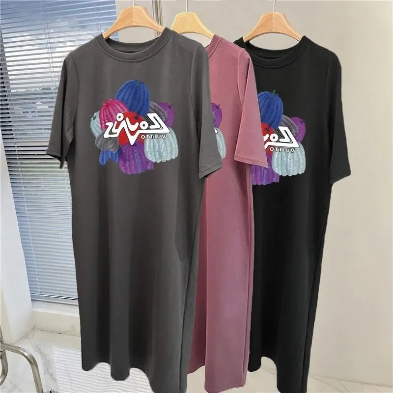 

Модное трендовое женское свободное и удобное семейное платье большого размера с короткими рукавами и принтом