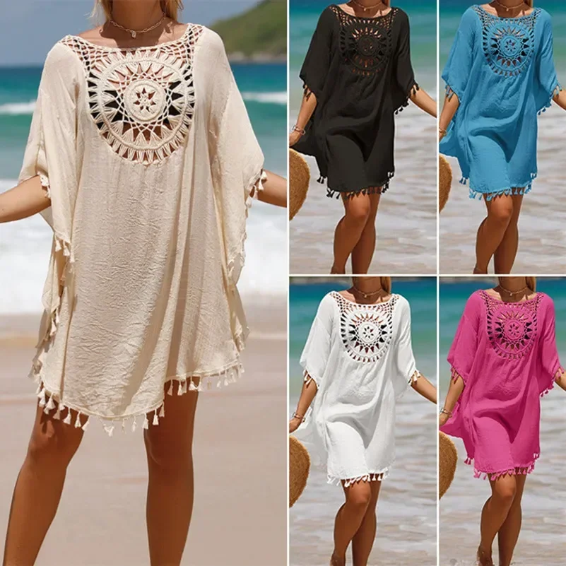 Tkana bluzka plażowa Sexy Hollow Tassel Seaside Holiday Fashion Casual Clothes Spring and Summer 2025 New Women Sunscreen Shirt W1