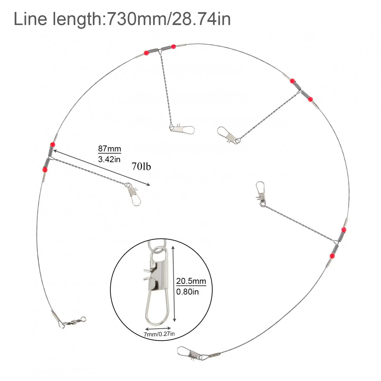 Sea Fishing Stainless Steel 4 Arms Tackle Rig Fishing Line Rig with Lure Swivel Snaps, Saltwater Wire Bottom Tackle Rigs