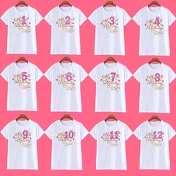 Kids Girls Summer Birthday Number T-shirts Short Sleeve T Shirt Size 1-12 Year Children Party Clothing Tops Girl Birthday Gifts