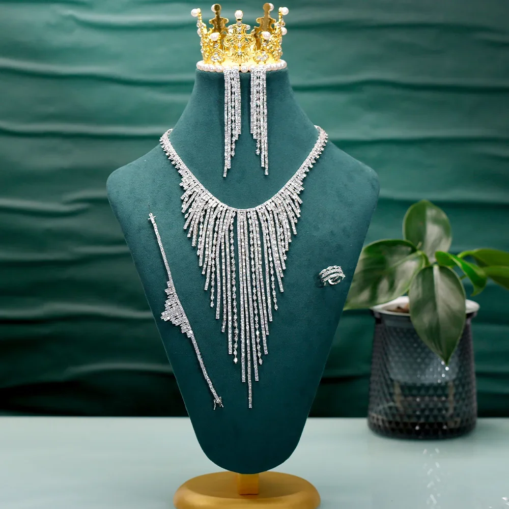 

JEWEL New Arrival Tassel Necklace Luxury Jewelry Jewelry Set High Quality Micro Paved Cubic Zirconia for Women Wedding Jewelry