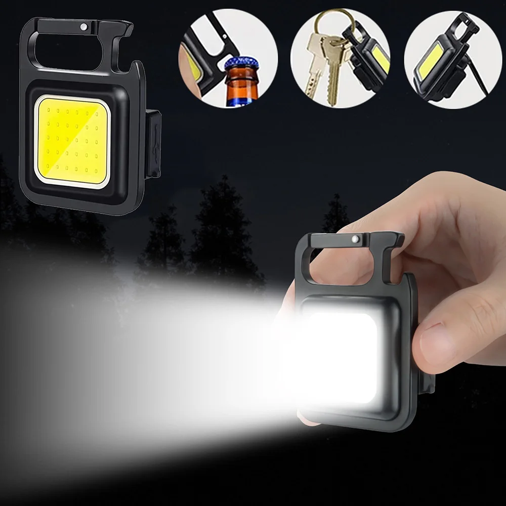 500mAh Mini LED Flashlight Multifunctional Work Light Portable Pocket Flashlight Keychains USB Rechargeable Camping Flash Light