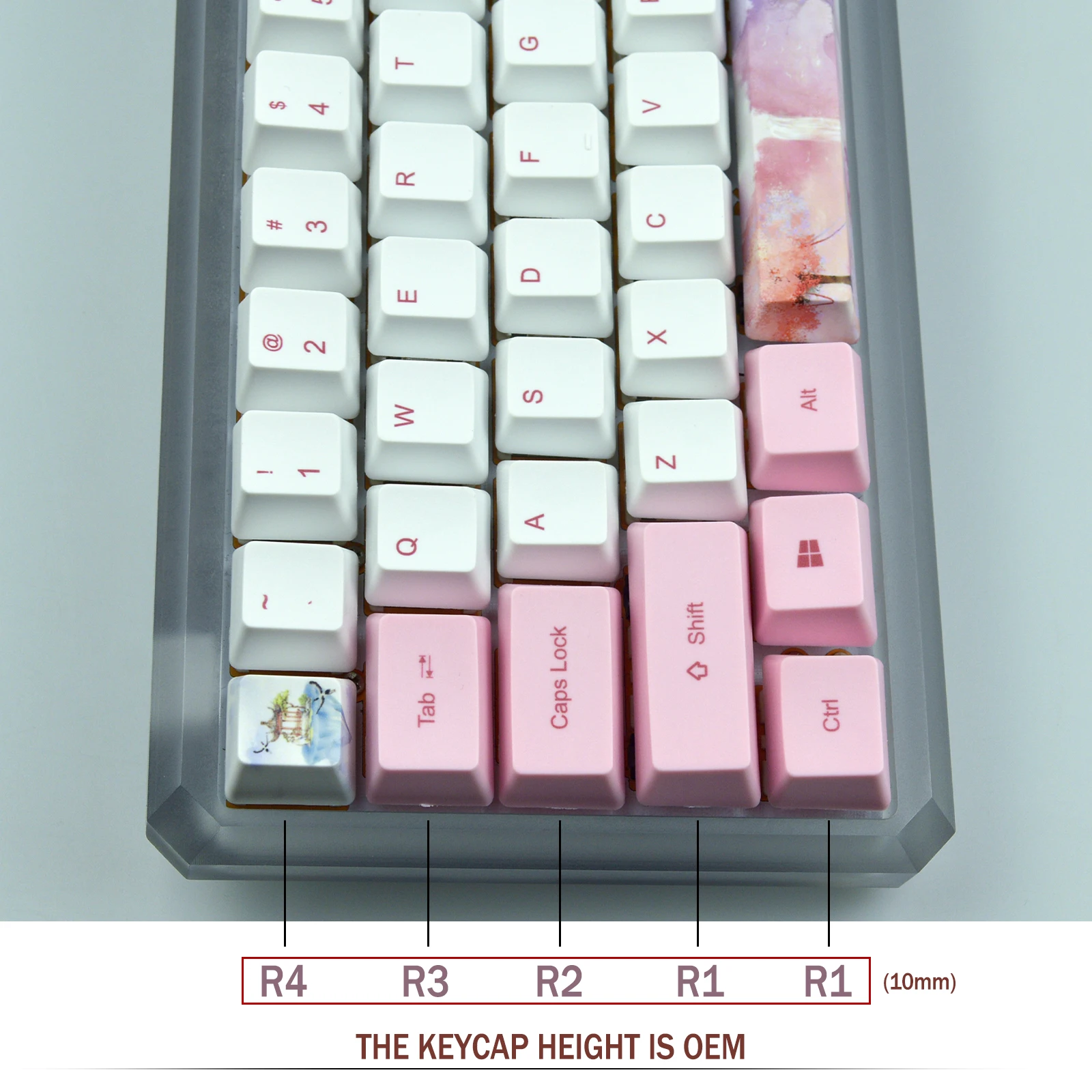 Teclas PBT OEM para teclado mecánico Cherry MX, juego de tapas de teclas retroiluminadas de doble disparo, color blanco y rosa, 60 y 100 por ciento