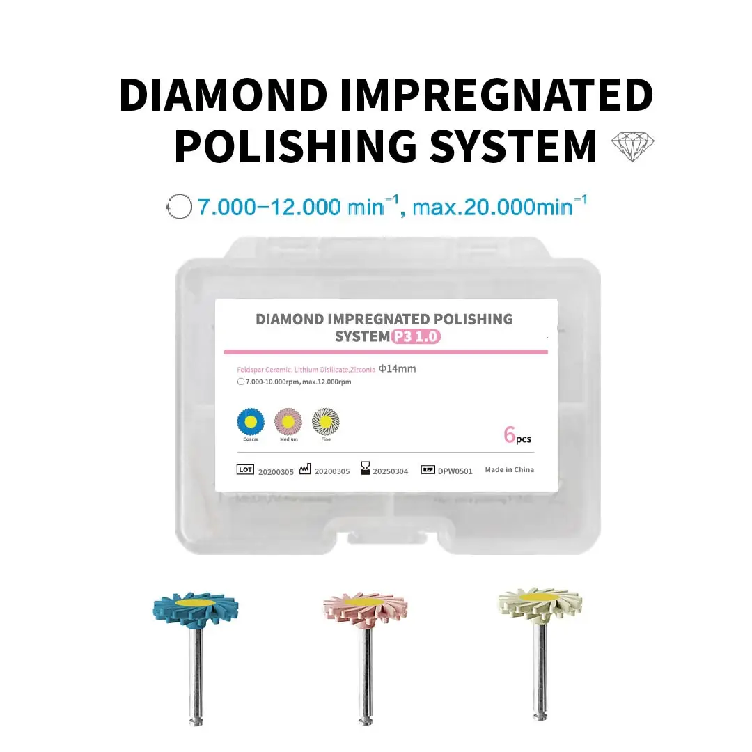 6pcs Dental Polishers P3 3-Step Diamond Polishing Wheels For All Porcelain Materials Ceramics Zirconia Dentist