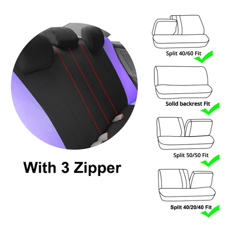 Fabric Car Seat Covers Universal Size Fit For Most Car Suv Truck ,With 3 Zippers Rear Back Seat Can Split Airbag Compatible