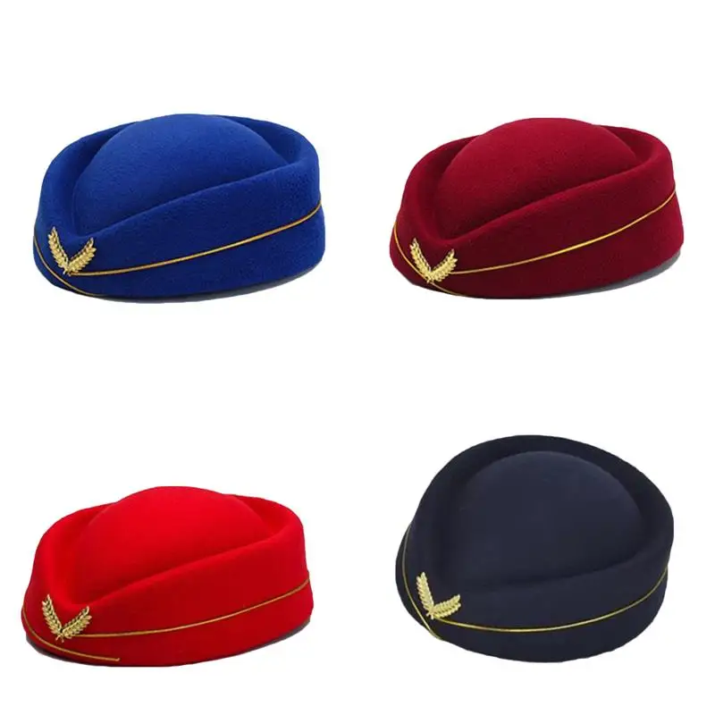 Air Hostesses Hat Women\'s Fashion Wool Uniform Caps Girl\'s Fashion Band Hat For Uniform Caps Ladies New 2024 High Quality