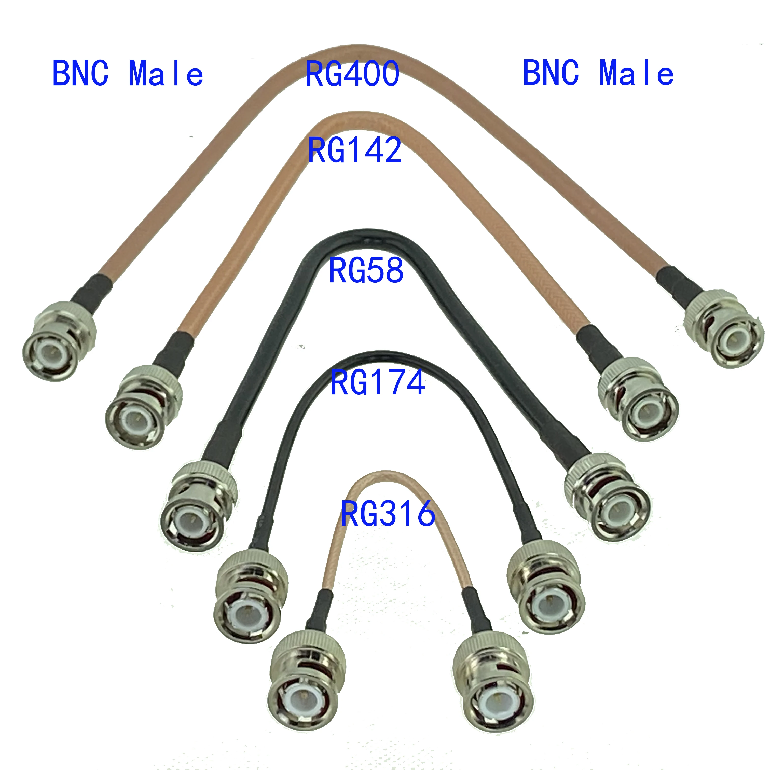 RG316 RG174 RG58 RG400 RG142 BNC Male Plug to BNC Male Connector Crimp RF Coaxial Jumper Pigtail Cable Wire  6inch~20M