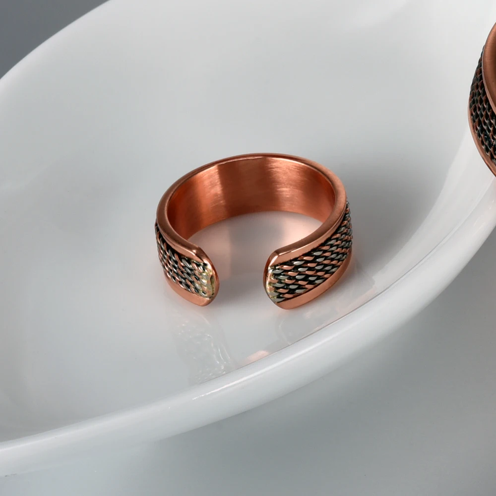 Vinterly Magnetringe aus reinem Kupfer, gedrehte Linien, breit, 8,4 mm, Gesundheits-Energie-Fingermanschette, verstellbarer Schmuck, hoher Magnet, größenverstellbar – Detail 3