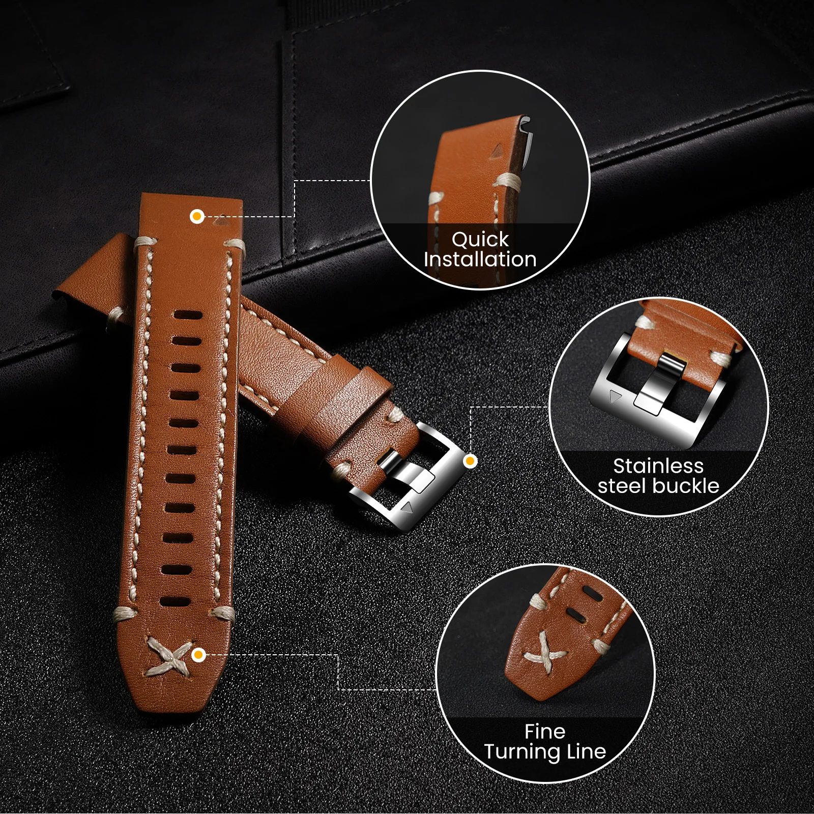 22m Premium Leather Watch Strap for Garmin Fenix 5 PLUS 6 Pro 7 Pro Forerunner 935 945 955 965  Instinct Quick Release Bracelet