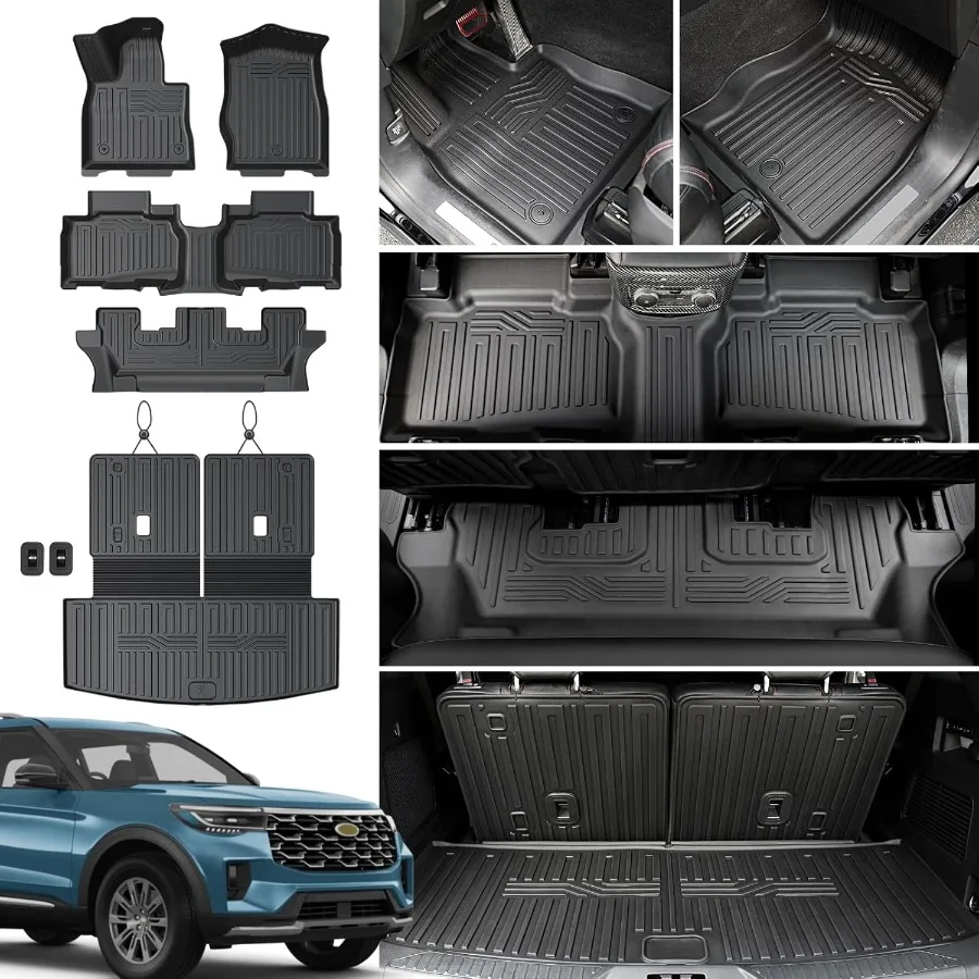 

AllWeather TPE Floor Mats for 20202024 2025 Explorer 7 Seats Bench Seat with Backrest Mats and 2in1 Cargo Mat Durable and Easy