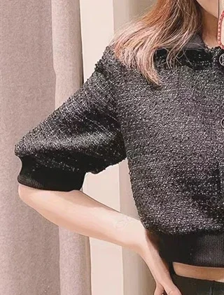 2023 Office Ladies Two-Piece Set Blended Tweed Cropped Top or Slim Skirt