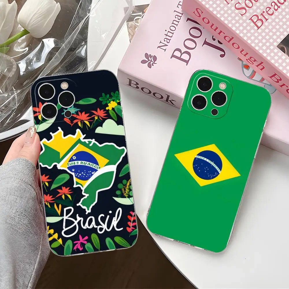

Brazil Flag Mobile Phone Case for iPhone 17 16 15 14 13 12 11 X XR XS Air Pro Max Plus Mini Clear Colorful Cover Pretty Cover