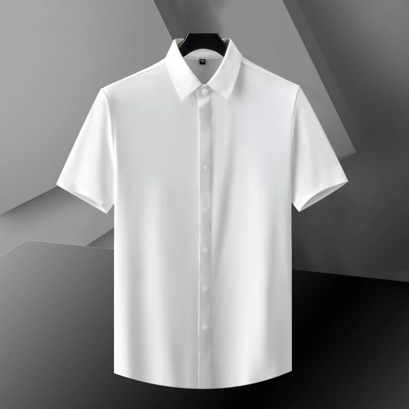 Ice Silk Short Sleeve Shirt Men's Summer Thin Casual Business Anti-Wrinkle Elastic Professional Shirt for Work Lightweight