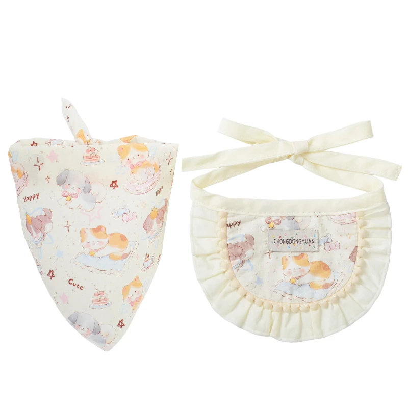 

Cute Cotton Printed Pet Bib Small Dog Bandana Scarf Adjustable Puppy Drool Towel Neck Accessory Grooming Decoration