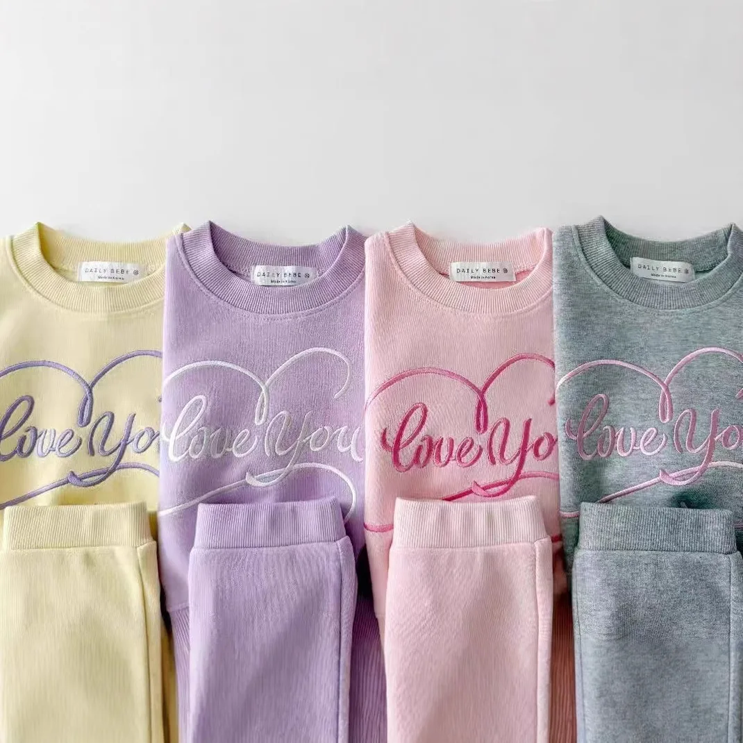 Girls Letter Embroidery Sweatshirt + Flared Pants 2pcs Suit Kids Casual Set 2025 Autumn New Children Long Sleeve Clothes Set
