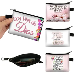 Spanish For Christian Bible Verses Print Coin Purse Biblical Studies Credit Card Holder Wallets Mini Zipper Pouch Storage Bags