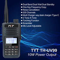 TYT Walkie Talkie TH-UV99 IP68 Waterproof 10W VHF UHF 136-174MHz 400-480MHz Vox Scrambler Frequency Copy 2800mAh Type-C Battery